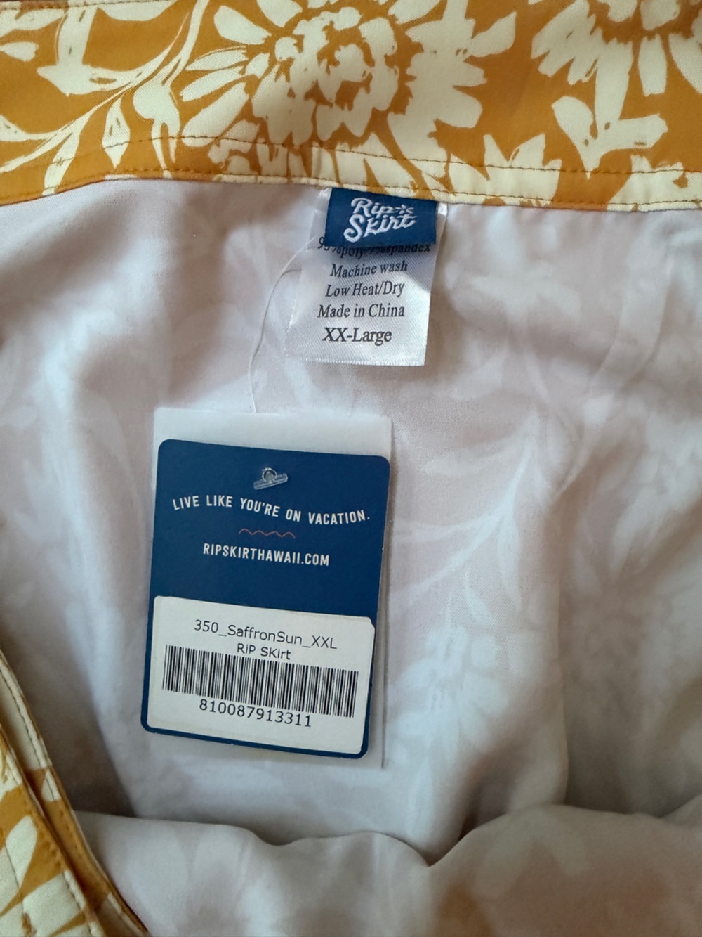 NEW Ripskirt Hawaii Saffron Sun Gold and White Floral Print Wrap Skirt XXL - Picture 7 of 10
